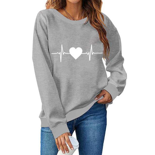 T-shirt de la Saint-Valentin pour Femmes 2024, Chandails à Col Rond, T-Shirts Décontractés avec Cœur, T-Shirts Graphiques Amples à Manches Longues, Chandails à Enfiler, Hauts Mode pour les Fêtes, T-Shirt
