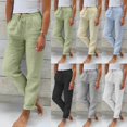 thumbnail image 1 of Womens Casual Pants High Waisted Wide Leg Solid Color Linen Joggers Slacks for Women Grey S, 1 of 5