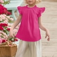 thumbnail image 4 of Girls Ruffle Short Sleeve Shirts Cute Summer Frill Neck Pleated Textured Blouse Tops, 4 of 7