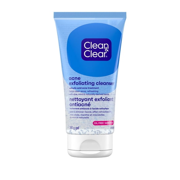 Clean & Clear Acne Exfoliating Cleanser, Oil-Free Daily Salicylic Acid Acne Treatment with Aloe, Mint & Gentle Exfoliators Refreshes Skin, Helps Clears Acne & Prevent Pimples