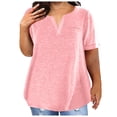 thumbnail image 1 of Ladies Top V Neck Fashion Solid Color Short Sleeve Pocket Loose T Shirt, 1 of 4