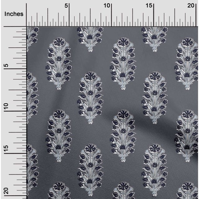 oneOone Viscose Chiffon Fabric Leaves & Floral Block Printed Fabric 1 Yard 42 Inch Wide