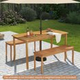 thumbnail image 4 of Patiojoy Outdoor Wooden Dining Table 63" Acacia Wood Table for 4-6 w/Wide Slatted Tabletop, 4 of 9