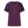 thumbnail image 4 of Birdeem Blouse Décontractée pour Femmes à Col en V, Patchwork, à Fermeture Éclair, Manches Courtes, Ample et Confortable, 4 of 5