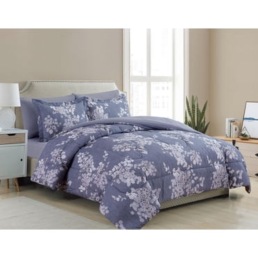 Marina Décoration Parure de lit luxueuse ultra douce en duvet d'oie moelleux avec housse de couette richement imprimée, comprenant un ensemble de draps, motif de fleurs romantiques à l'encre délavée