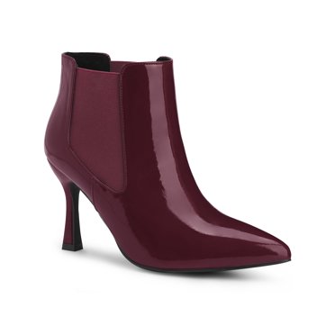 BLISSFUL STEP Women's Pointed Toe Stiletto Heels Chelsea Ankle Booties Burgundy (Size 9.5)