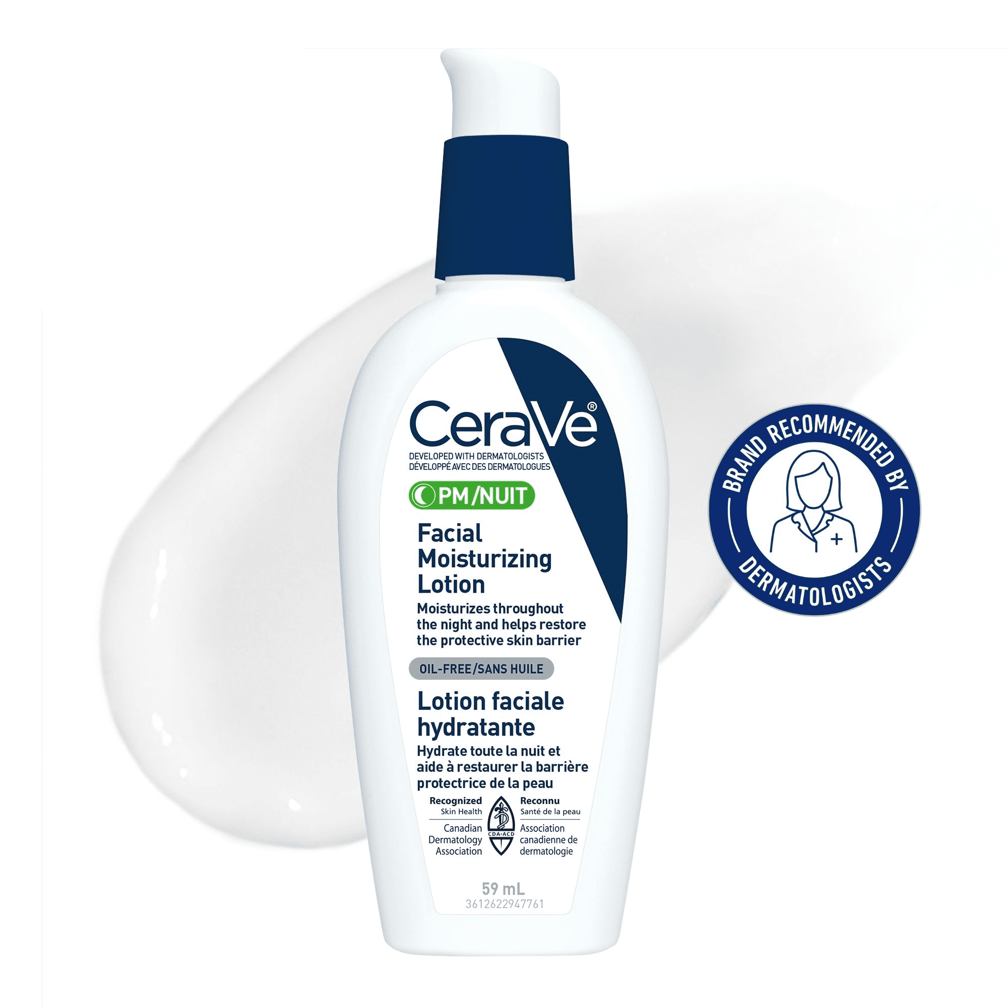 CeraVe PM Facial Moisturizing Lotion, Nighttime Face Moisturizer with Ceramides and Niacinamide for All Skin Types, 59mL