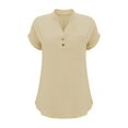 thumbnail image 4 of T-Shirts Femmes Plus Mode Décontractée Col en V Boutonné Manches Courtes avec Poches - Hontri, 4 of 5
