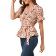 thumbnail image 4 of INSPIRE CHIC Women's Sweet Fruit Crossover V Neck Short Sleeves Ruffle Wrap Blouse, 4 of 6