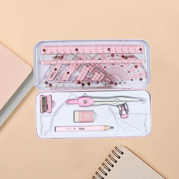 stanreset Trousse de Mathématiques Géométrie 8 Pcs Fournitures pour Étudiants Trousse de Rapporteur Géométrie pour Dessins Rose