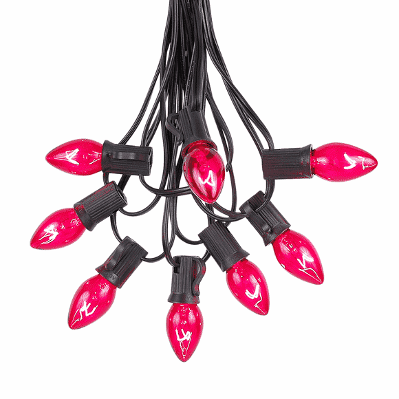 Novelty Lights C7 Pink Christmas Lights Set - Indoor/Outdoor Christmas Light String Hanging Christmas Lights - Outdoor Patio String Lights - Black Wire - 25 Foot