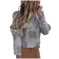 thumbnail image 2 of Mode Casual Femmes O-Cou d'Impression à une Poitrine Longue Leeve Tops Blouse, 2 of 8