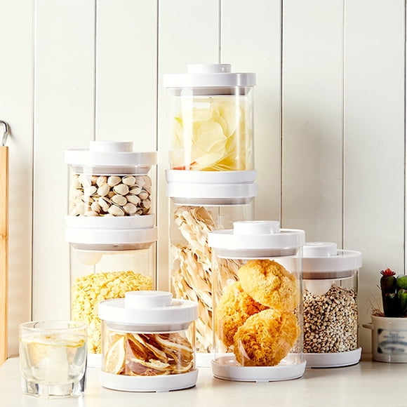 Iumwxz Kitchen Organizers Push-Button Storage , High Borosilicate Glass Sealing Jar Candy Jar Storage Jar Jar Coffee Jar Cereal Jar Transparent Glass Jar Storage, Drop Clear Glass 50% off Clear