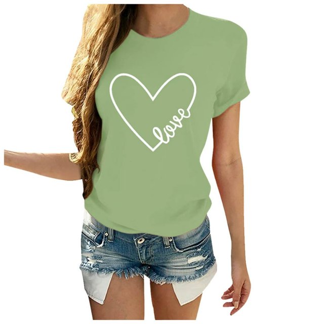T-shirt Décontracté à Manches Courtes Col Rond Imprimé Lettre en Forme de Cœur pour Femmes pour la Saint-Valentin