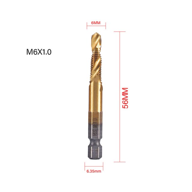 1Pc Titane Plaqué Tige Hexagonale Hss Filetage Métrique Robinet Composé de Forage Robinet