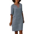 thumbnail image 1 of 2025 et Robe Courte en Lin pour Femmes à Manches Vacances Semi-Décontractée Robe Maxi Longueur Petite Robe à Col en V Mini d'Été pour Femmes Robes de Travail pour Femmes Robe Couleur Unie Femmes Robe d'Été pour Femmes, 1 of 7