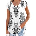 thumbnail image 4 of Pompotops Hauts d'Été à Col Rond Imprimé Floral pour Femmes T-Shirts Basiques de Vacances Blouse à Manches Pétales Décontractée, 4 of 7
