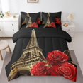thumbnail image 1 of Ensemble de couette 7 pièces Tour Eiffel YST, Reine, Romantique France Rose Fleur, 1 of 5