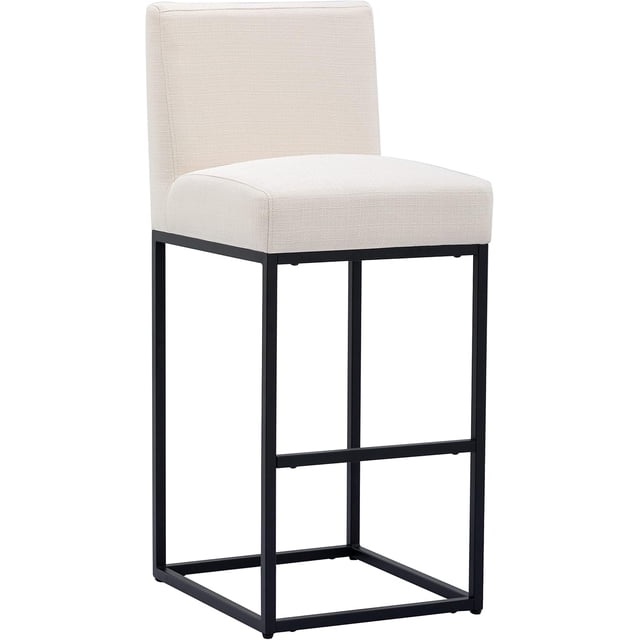31" Height Cream Fabric Bar Stool, Counter Height Stool with Back and Footrest for Kitchen Modern Metal Barstool, Linen Upholstered Farmhouse Bar Chair Island Stool