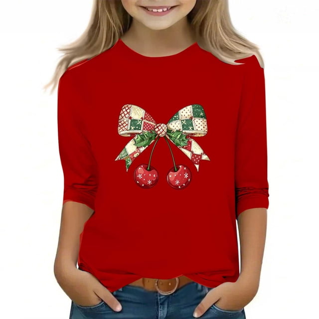 YUNAFFT Garçons et Filles T-Shirts à Imprimé de Noël 3-12 Ans Décontractés à Manches Courtes Extensibles Type Coton à Col Rond