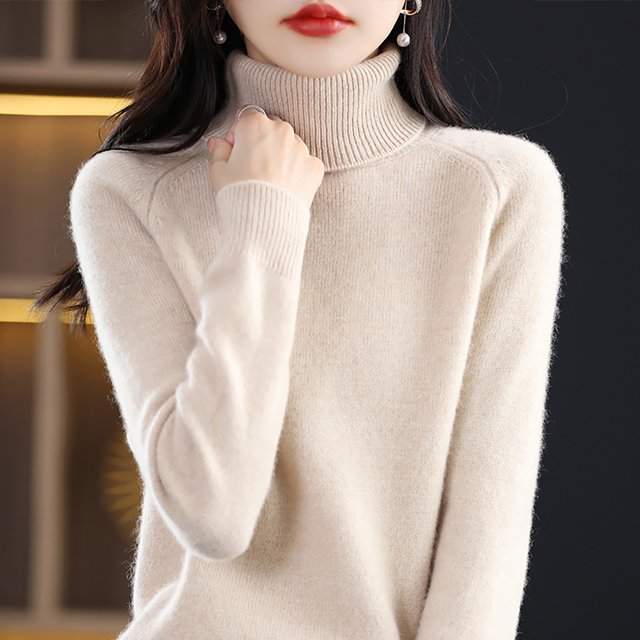 IMENGL Chandail en Laine Col Roulé Première Ligne, Beige TG, Taille m-2TG