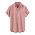 thumbnail image 1 of JIUKE Plus Size Shirts for Men Short Sleeve Button down Shirts Lapel Solid Color Loose Summer Vacation Blouses, 1 of 7