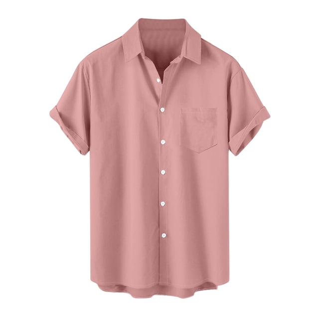 JIUKE Plus Size Shirts for Men Short Sleeve Button down Shirts Lapel Solid Color Loose Summer Vacation Blouses