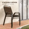 thumbnail image 4 of 3-Piece Patio Bistro Set, 2 Stackable Wood Grain Armchairs and Water-Ripple Tempered Glass Table, Weather-Resistant Steel Frame Furniture for Garden, Balcony, Dark Brown, 4 of 7