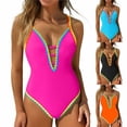 thumbnail image 5 of Summer Savings!Dvprdro Womens Fashion Color Block One Piece Swimsuits Summer Trendy Deep V Neck Mesh Back Tie Bathing Suits with Chest Pad, 5 of 5