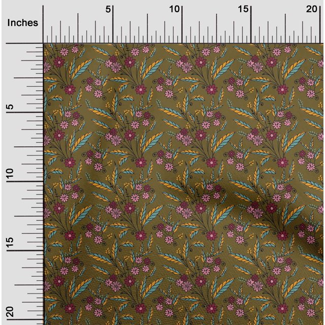 oneOone Viscose Chiffon Fabric Leaves & Floral Block Decor Fabric Printed BTY 42 Inch Wide