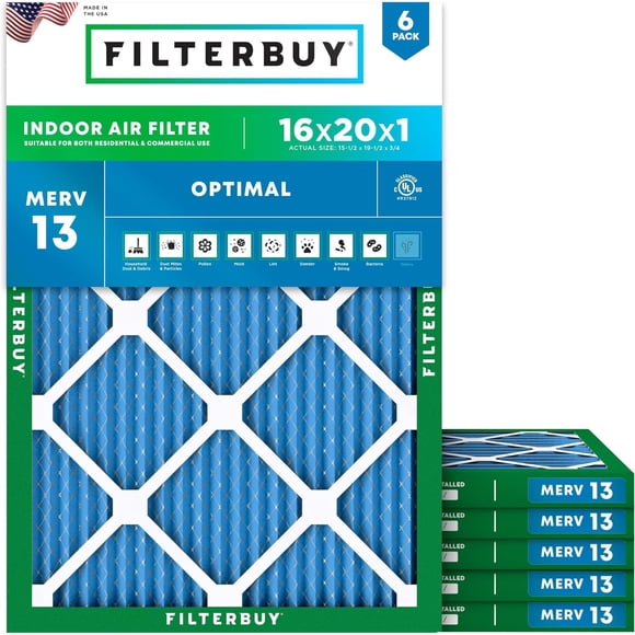 Filterbuy 16x20x1 Air Filter MERV 13 Health Defense, HVAC AC Furnace Air Filters Replacement (6-Pack)