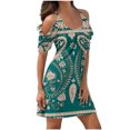 thumbnail image 2 of Fshaion Robe d'Été pour Femmes 2024 Grande Taille Imprimé Manches Courtes Épaules Dénudées Col Rond Robe Liquidation à Moins de 10!, 2 of 5