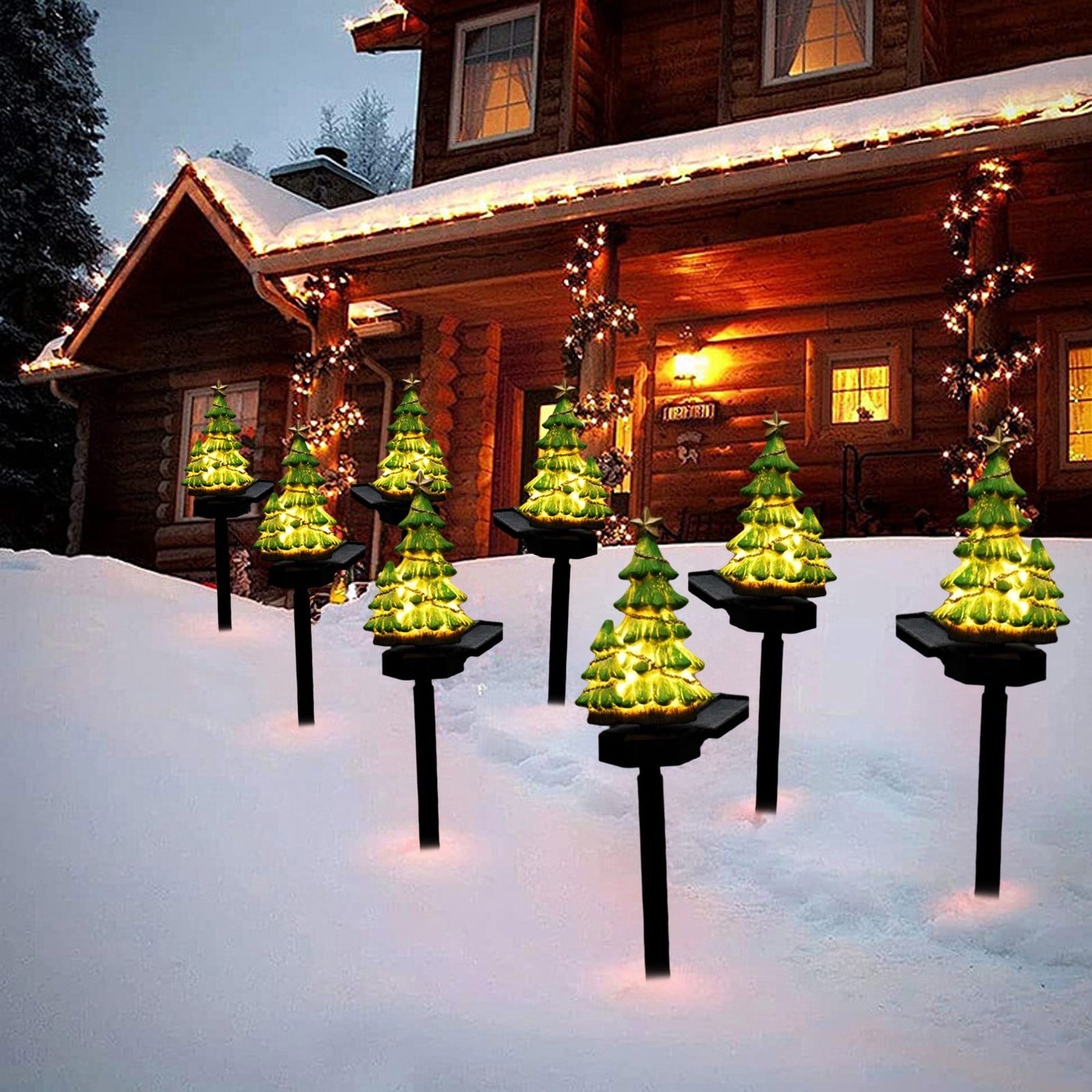 UsRHHA Solar Christmas Tree Ground Lights Resin, Waterproof Garden Patio Decor with Automatic Lighting, Outdoor Holiday Lawn Decorations