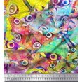 thumbnail image 1 of Soimoi Yellow Viscose Chiffon Fabric Colorful Butterfly Printed Fabric 1 Yard 42 Inch Wide, 1 of 5