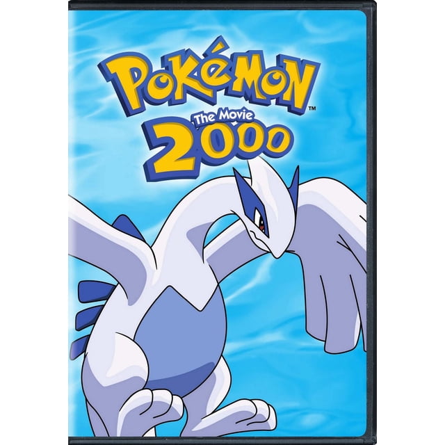 Pokemon The Movie 2000: The Power Of One DVD cover featuring the legendary Pokemon Lugia with white and blue wings spread wide against a bright blue sky background, with the movie title in bold yellow and blue text. The shrink-wrapped DVD is ideal for animated movie collectors and fans.