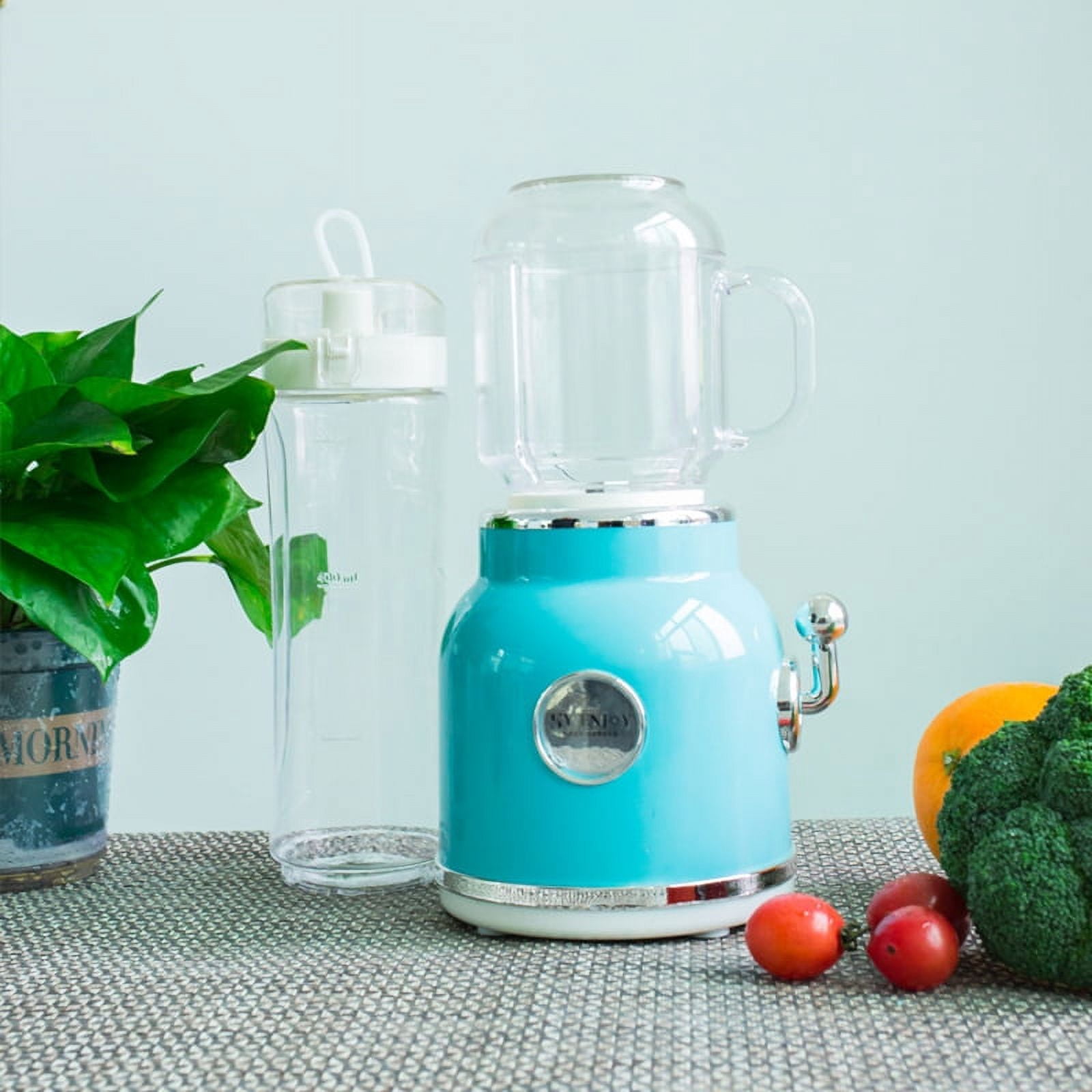 Mini Blender with Double Cup Retro Shake and Ice Crush Maker Countertop Juice Blender with Stainless Steel Blades CN Plug