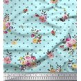 thumbnail image 1 of Soimoi Green Poly Georgette Fabric Leaves,Small Circle & Floral Printed Fabric 1 Yard 52 Inch Wide, 1 of 3