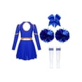 thumbnail image 2 of HULIJA Tenue de Pom-Pom Girl pour Filles Enfants Robe de Cheerleading à Manches Longues et Bas à Pompons Attache-Cheveux Tenue de Carnaval de Danse A Bleu 8, 2 of 7