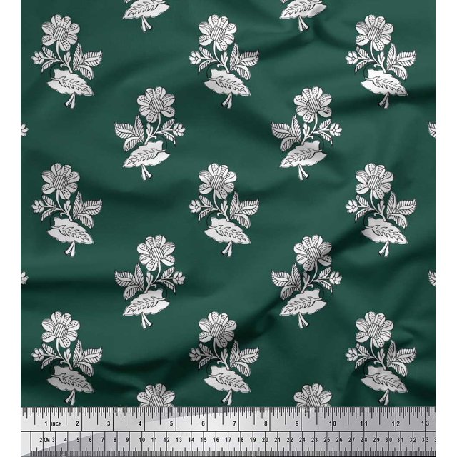 Soimoi Poly Georgette Fabric Leaves & Floral Block Decor Fabric Printed Yard 52 Inch Wide