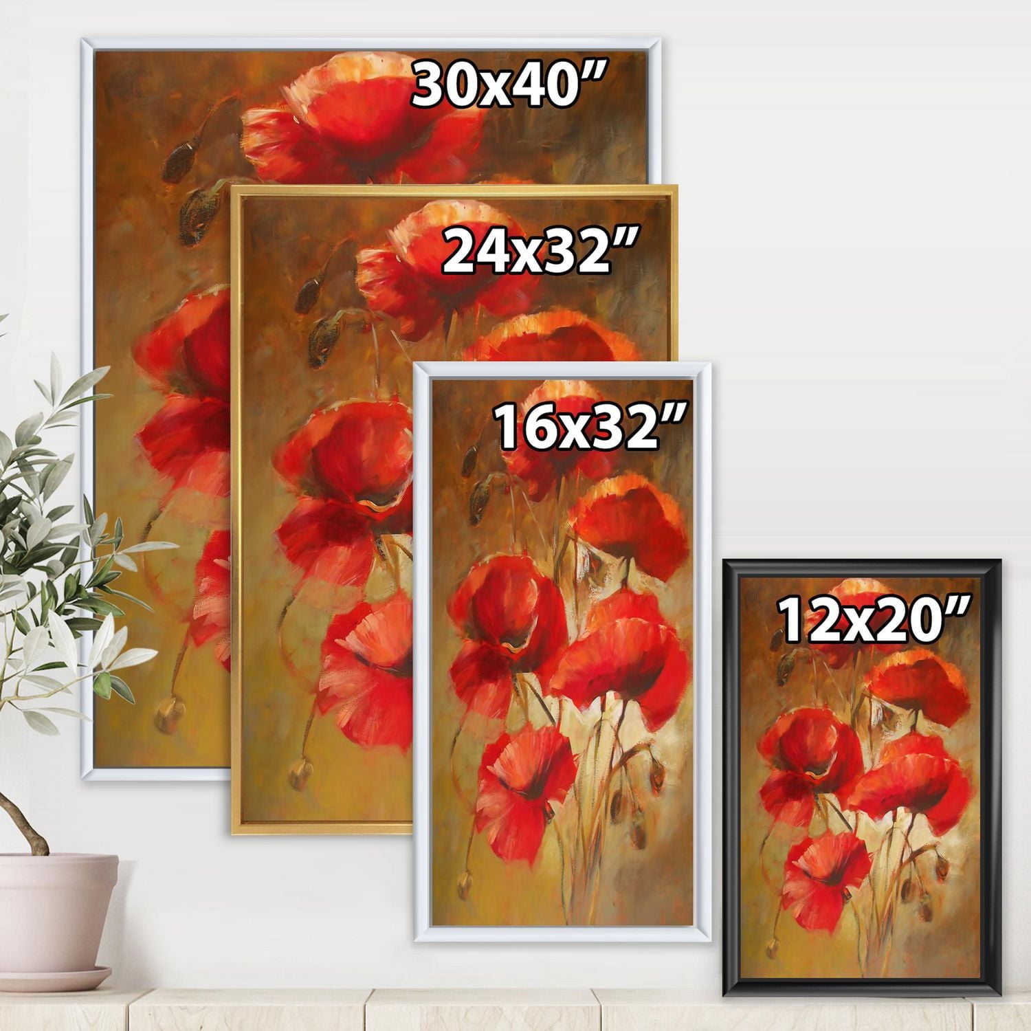 Designart Coquelicots en fleurs rouges IV ART MURAL À CADRE FLOTTÉ