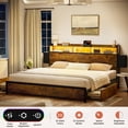 thumbnail image 4 of GUNAITO King Bed Frame with 2 Drawers Headboard Platform Bed Frame with LED Lights Charging Station Rustic Brown, 4 of 9