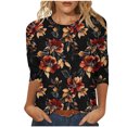 thumbnail image 1 of UPPADA Blouses pour Femmes Grande Taille à Manches 3/4, T-Shirts à Imprimé Floral Teintable, Chemises Décontractées Tendance à Col Rond, Chandails Confortables à Enfiler, Hauts Blouses Mignons d'Été, Hauts à Manches 3/4 pour Femmes, Aubaines, 1 of 5