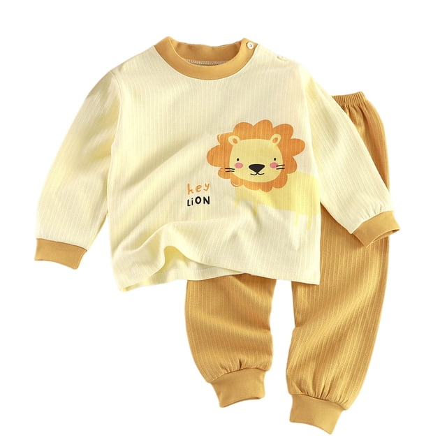 dmqupv Winter Pajama For Baby Girl Childrens Comfortable And Breathable Long Sleeved Home Clothes Cute Cartoon Pattern Pajama Set Yellow,Size for 3-4 Years