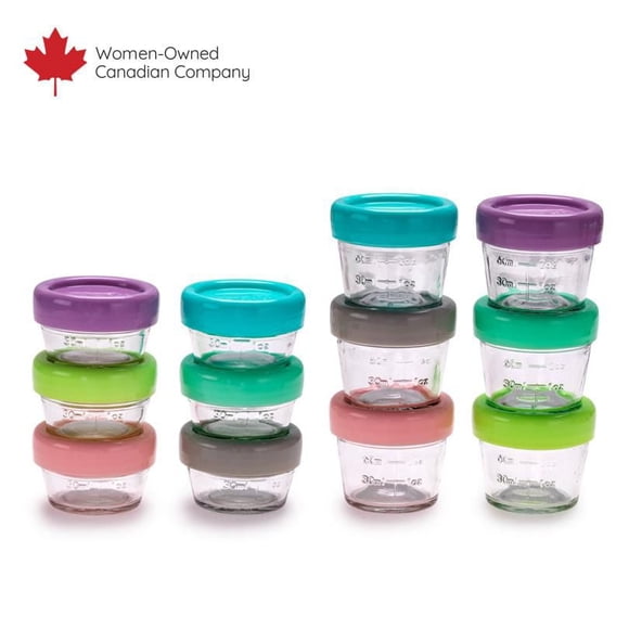 Melii Glass Baby Food Freezer Jars, Snack Container with Lids, BPA Free, Microwave & Dishwasher Safe - 12 piece set