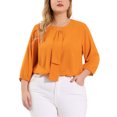 thumbnail image 1 of Agnes Orinda Women's Plus Size School College Work Round Neck Tie Neck Ruffled Office Chiffon Blouse 3X Orange, 1 of 8