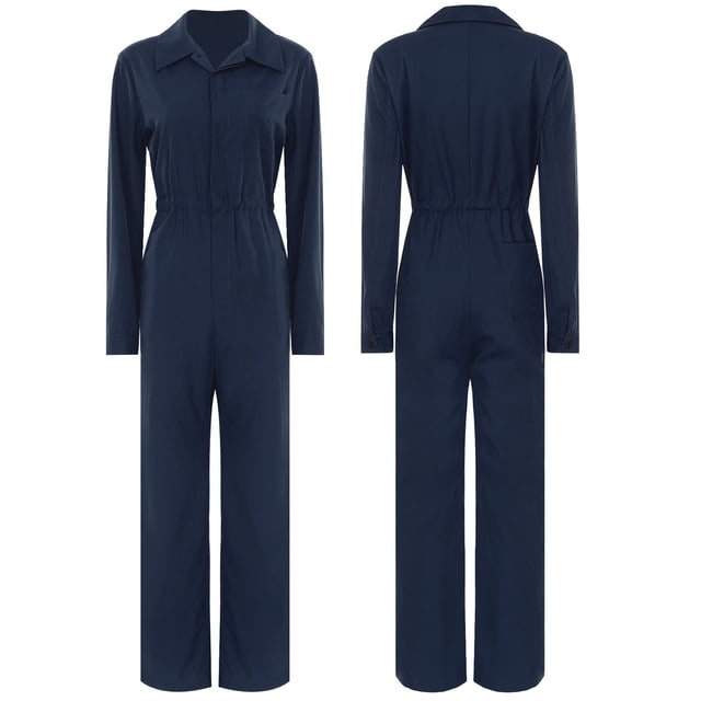 Aislor Combinaison Décontractée pour Femme à Manches Courtes, Combinaison à Boutons, Couleur Unie, Col Rabattu, Manches Longues, Bleu Marine, G
