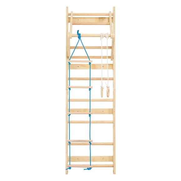 KFFKFF Swedish Ladder Wall Gym, 4-in-1 8-Level Indoor Jungle Gym, 220LBS Loading Solid Wood Gymnastic Stall Bars