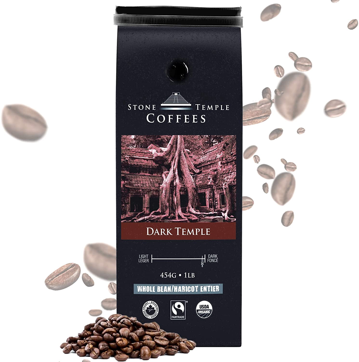 Stone Temple Coffees - Dark Temple, Whole Bean, Dark Roast, Certified Organic and Fairtrade 1lb/ 454g Bag