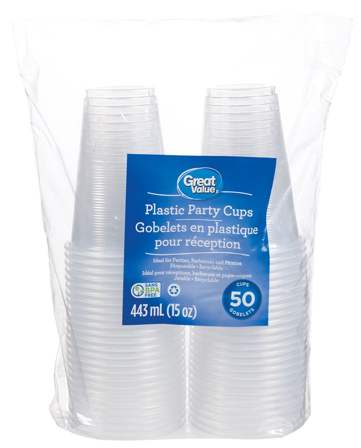 Great Value Gobelets en Plastique pour Réception, 50 Gobelets