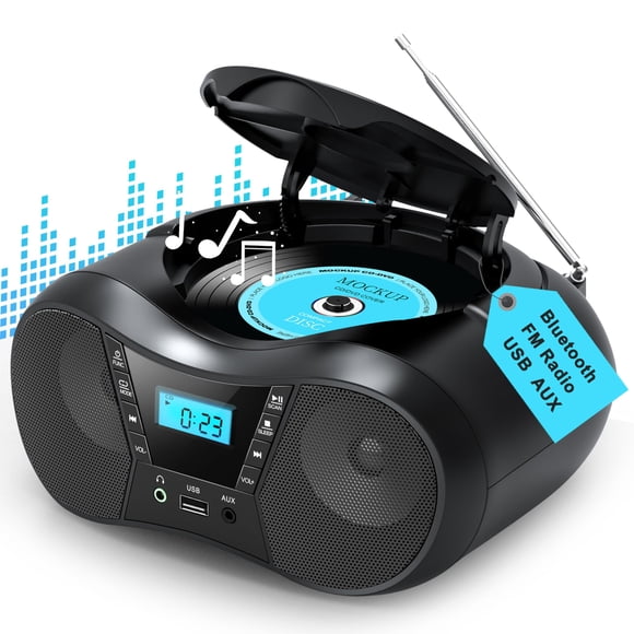Greadio Boombox Portable CD Players for Home with Bluetooth, Boom Box CD Player FM Radio Combo, Stereo Sound, AC/Battery Powered, CD/CD-R/RW Compatib